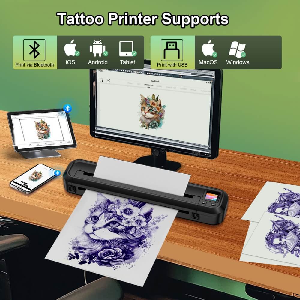 P500 Wireless Tattoo Stencil Printer Compact with Display Screen - Mprinterstone